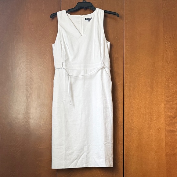 J. Crew Dresses & Skirts - J Crew Executive Linen Blend Sleeveless White Sheath Dress w/Belt Sz 14 NWT